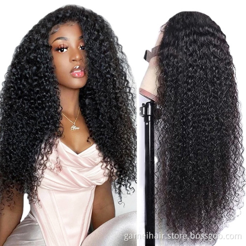 Virgin Mongolian Human Hair Transparent Lace Frontal Wig Pre Plucked Kinky Curly Full HD Swiss Lace Closure Wig For Black Women